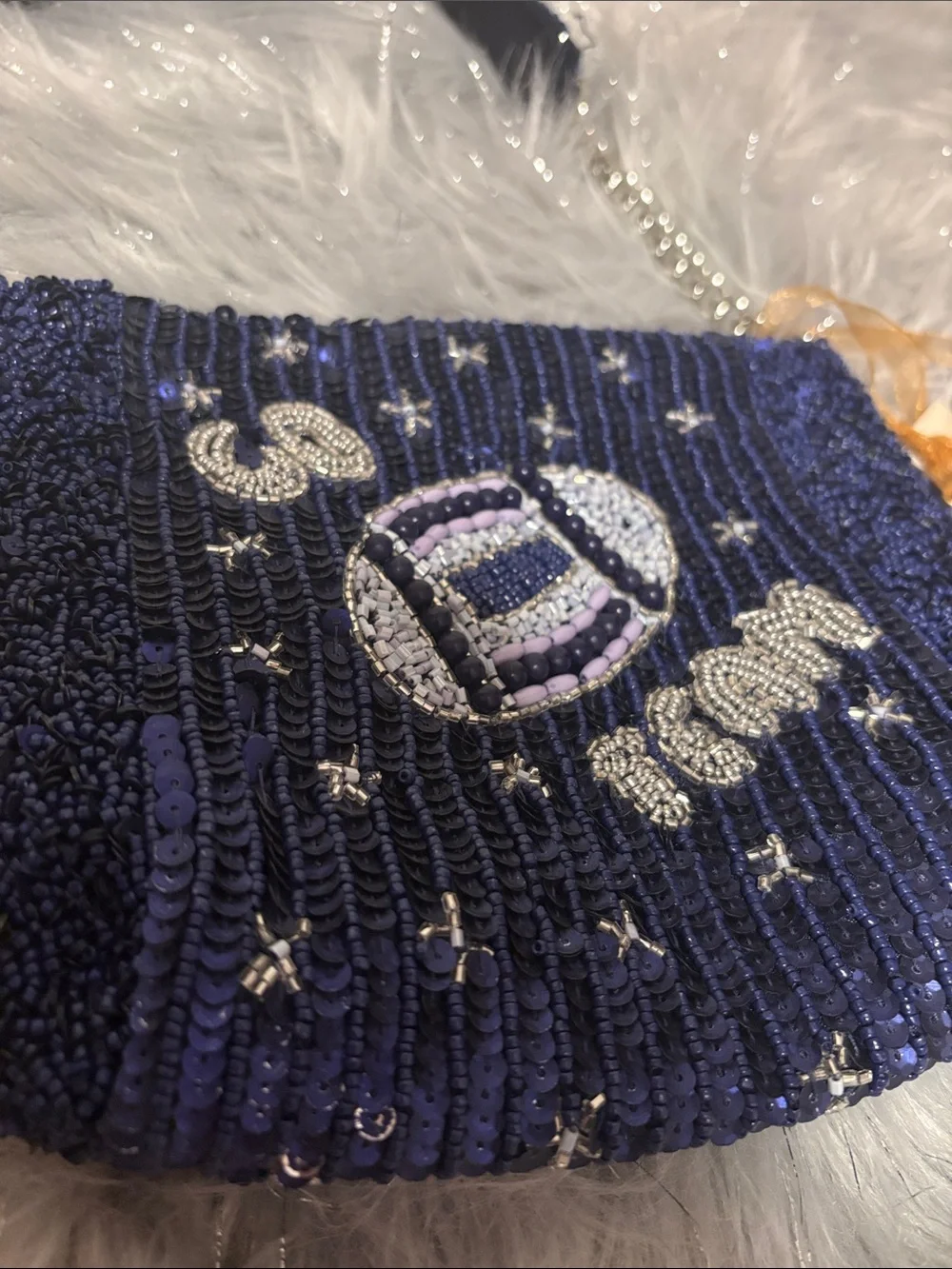 BNWT MADE IN INDIA Viral Beaded Navy Go Team Football Shoulder Bag